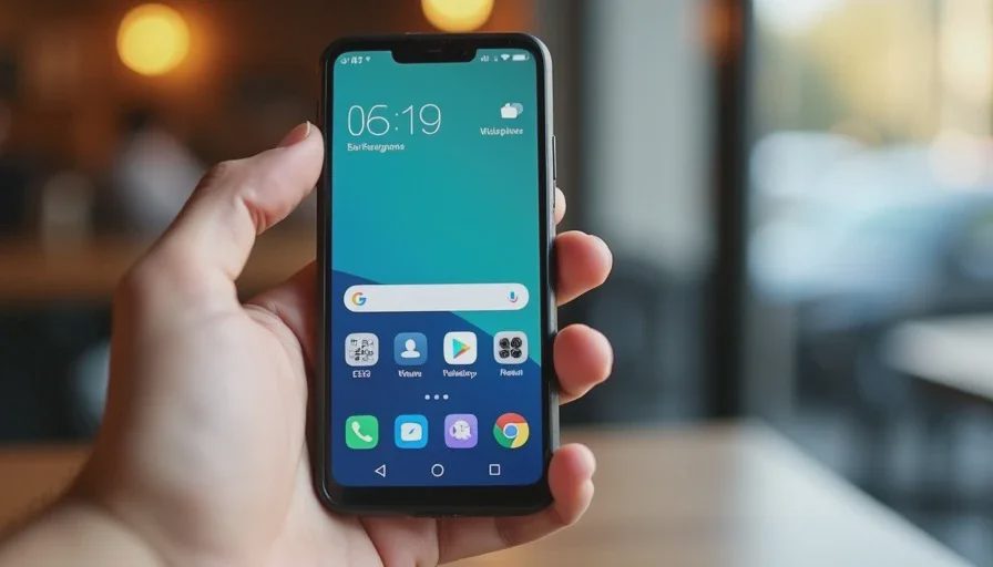 A hand holding a midrange smartphone showing the home screen, representing the smart choice for everyday users